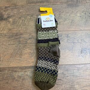 Solmate Socks Small Mismatched Recycled Merino Wool Blend Crew Socks Green Brown